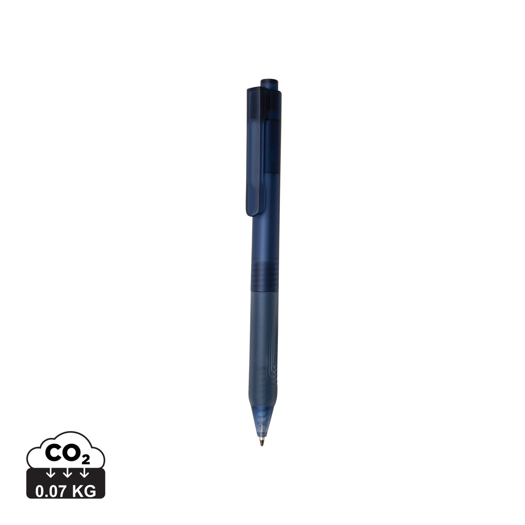 Stylo bille publicitaire givré avec grip silicone X9 Bleu marine